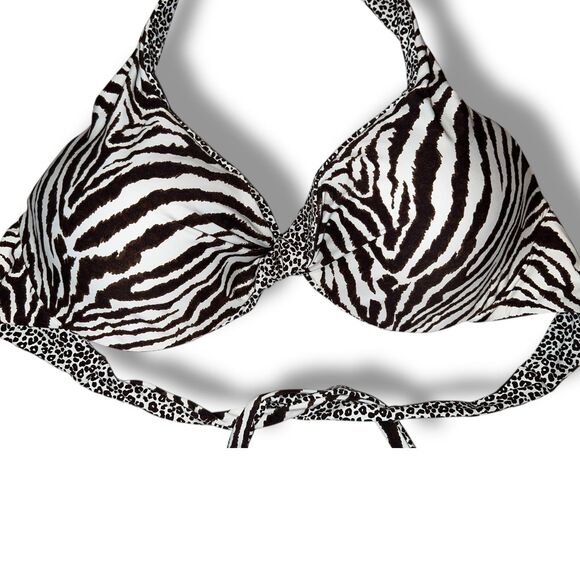 Zebra Print Bikini Top 36C 38C Cheetah Print Reversible NWT - Picture 5 of 12